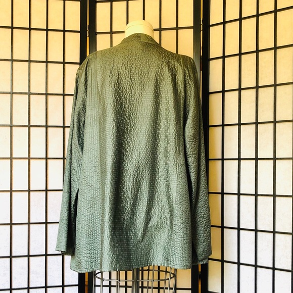 Eileen Fisher Olive Green Tussah Silk Blazer - Picture 3 of 8